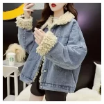 Luxurious Sequined Winter Cashmere-Lined Denim Jacket for Women