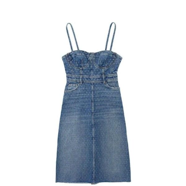 Chic Blue Gradient Denim Mini Dress with Side Pockets