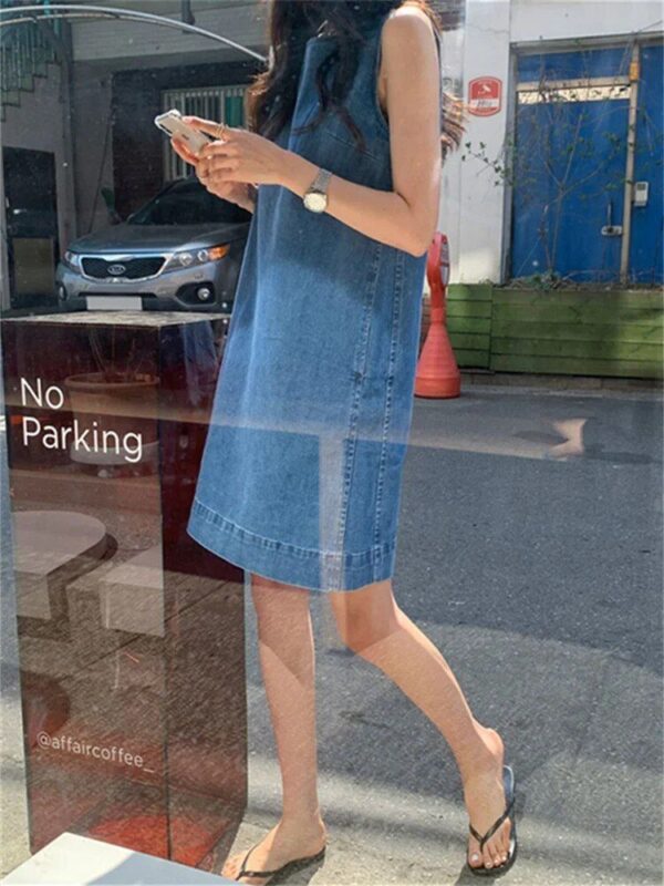 Summer Sleeveless Denim Mini Dress - Casual Women's Cotton Vest - Image 6