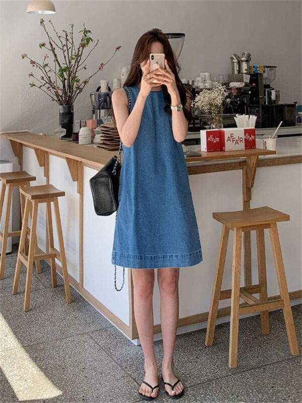 Summer Sleeveless Denim Mini Dress - Casual Women's Cotton Vest - Image 4