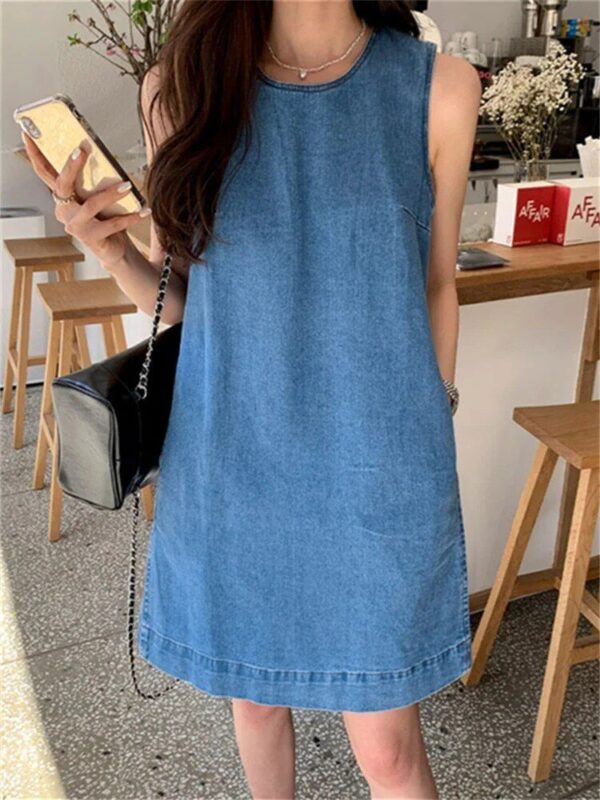 Summer Sleeveless Denim Mini Dress - Casual Women's Cotton Vest - Image 5