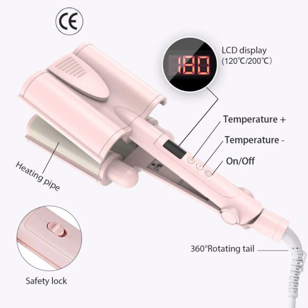 Three-Barrel Ceramic Hair Curler with LCD and Automatic Features - Image 2