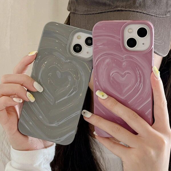 Korean Glossy Heart Wave 3D iPhone Case - Image 4