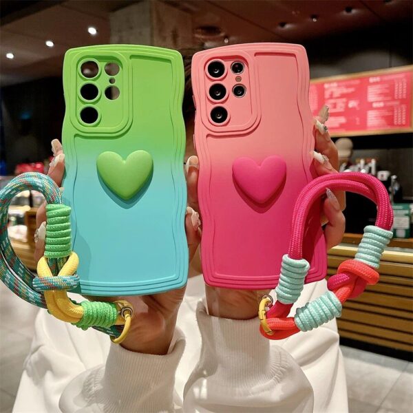 Gradient Love Wave Protective Case with Wrist Strap for Samsung Galaxy Series - Image 2