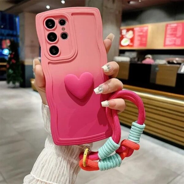 Gradient Love Wave Protective Case with Wrist Strap for Samsung Galaxy Series