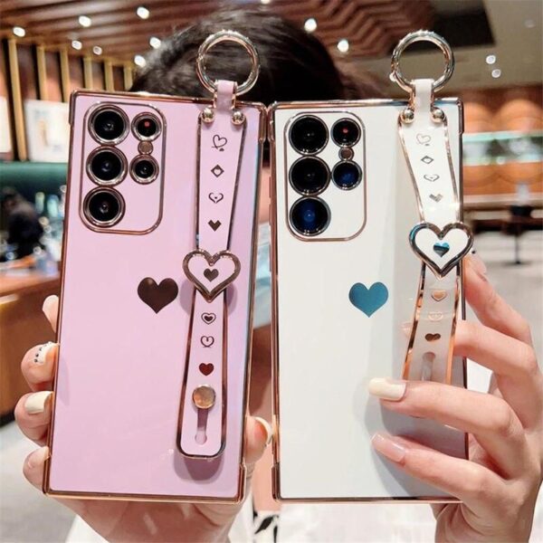 Luxury Heart Wrist Strap Samsung Case