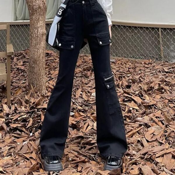 High Waist Slimming Flare Jeans with Pockets - Retro Safari Street Style - Image 2