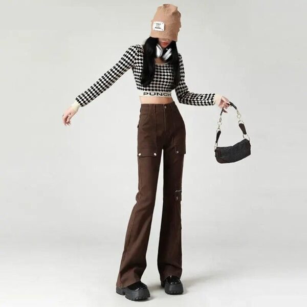 High Waist Slimming Flare Jeans with Pockets - Retro Safari Street Style - Image 6