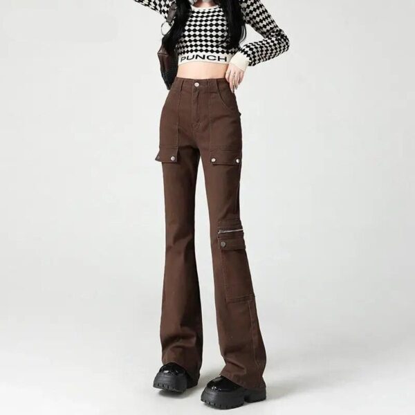 High Waist Slimming Flare Jeans with Pockets - Retro Safari Street Style - Image 5