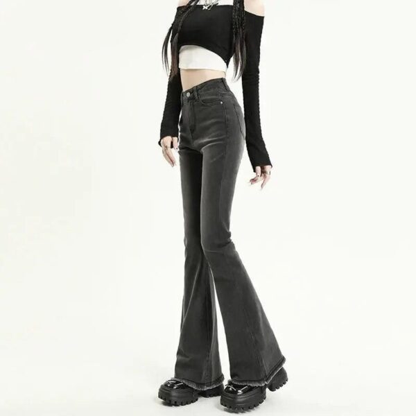 Vintage High-Waist Tassel Flared Jeans - Stretch Cotton Denim - Image 5