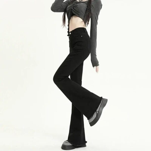 Vintage High-Waist Tassel Flared Jeans - Stretch Cotton Denim - Image 3