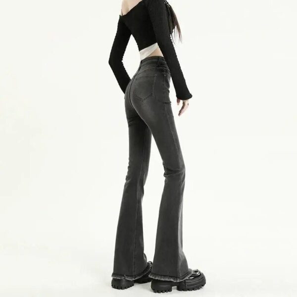 Vintage High-Waist Tassel Flared Jeans - Stretch Cotton Denim - Image 4