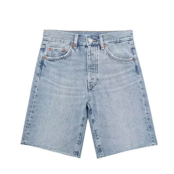 Summer Blue High-Waist Zipper Fly Denim Shorts - Casual & Chic