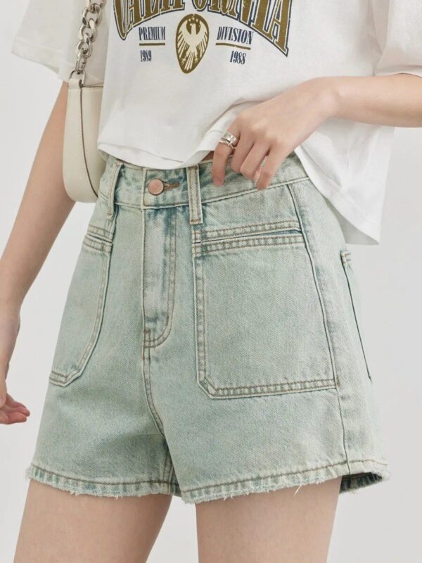 High Waist A-line Denim Shorts - Wide Leg Hot Pants for Women - Image 5