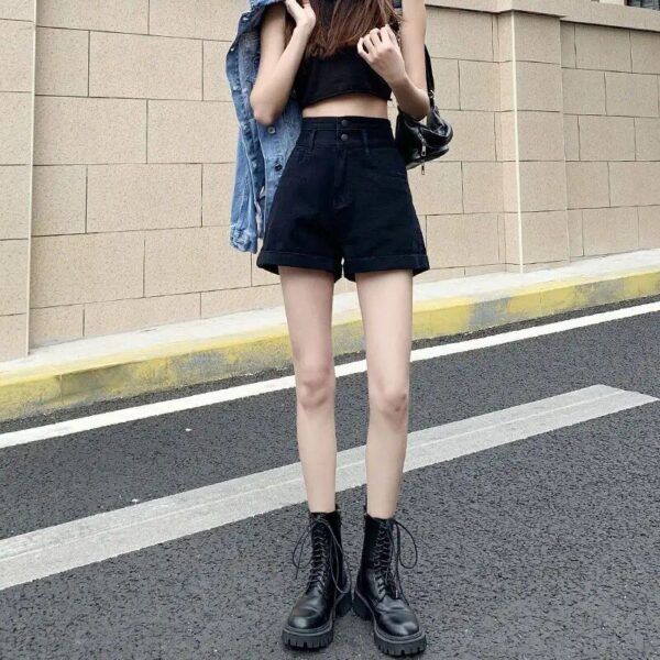 High Waist A-line Denim Shorts - Summer Casual Wide Leg Women's Shorts - Image 3