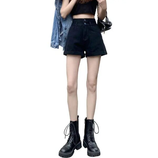 High Waist A-line Denim Shorts - Summer Casual Wide Leg Women's Shorts - Image 5