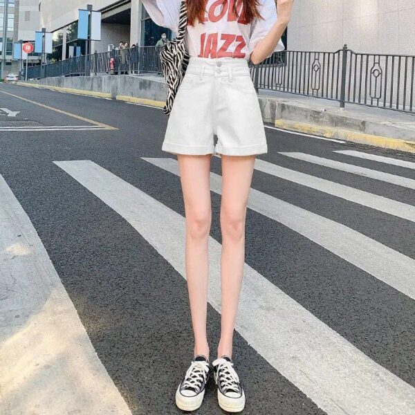 High Waist A-line Denim Shorts - Summer Casual Wide Leg Women's Shorts - Image 4