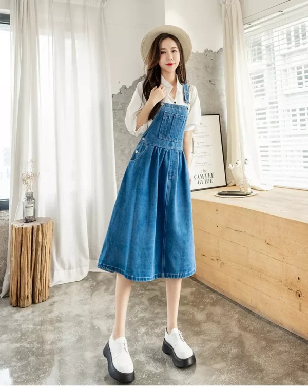 Summer Midi Denim Sundress - Sleeveless A-Line Tank Dress with Pockets - Image 2