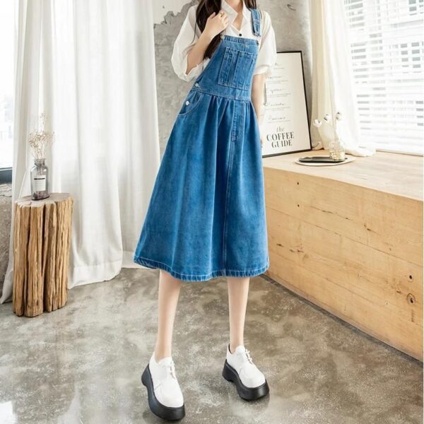 Summer Midi Denim Sundress - Sleeveless A-Line Tank Dress with Pockets