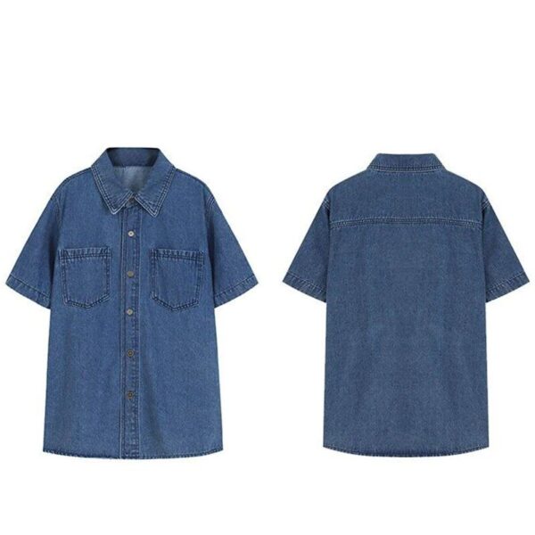 Summer Denim Blouse for Women: Casual Short Sleeve Button-Up Shirt - Image 6