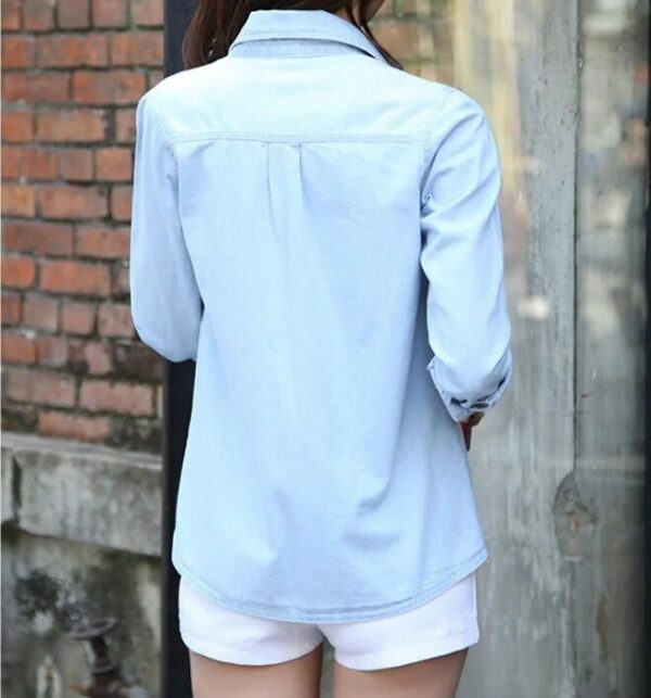Women's Slim-Fit Denim Shirt with Pearl Buttons - Image 4
