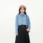 Fashion Polo Collar Denim Blouses - 2023 Spring Casual Long Sleeves Jean Shirt