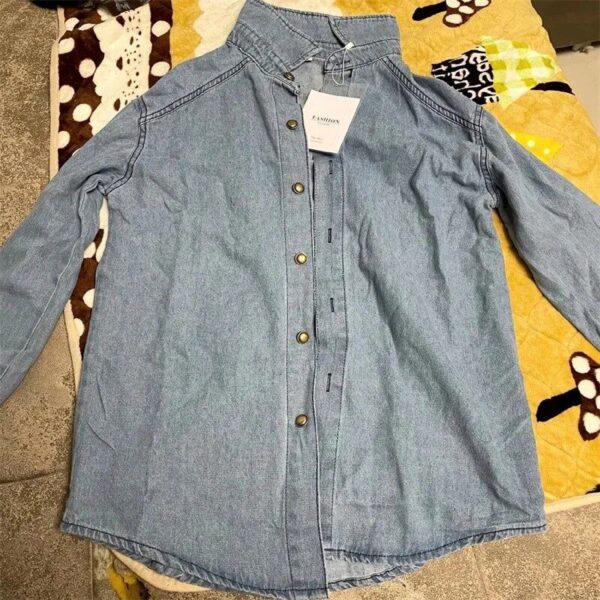 Fashion Polo Collar Denim Blouses - 2023 Spring Casual Long Sleeves Jean Shirt - Image 3