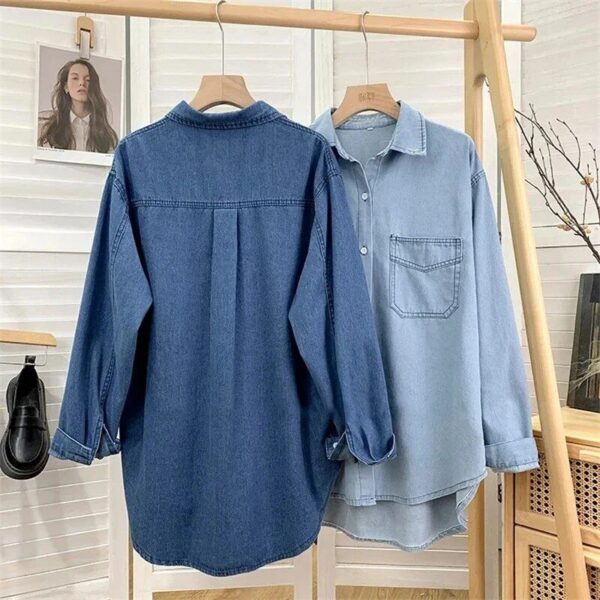 Spring Basic Denim Blouse for Women - Image 3
