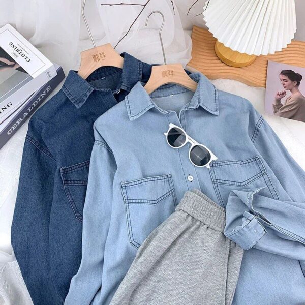 Spring Basic Denim Blouse for Women - Image 5