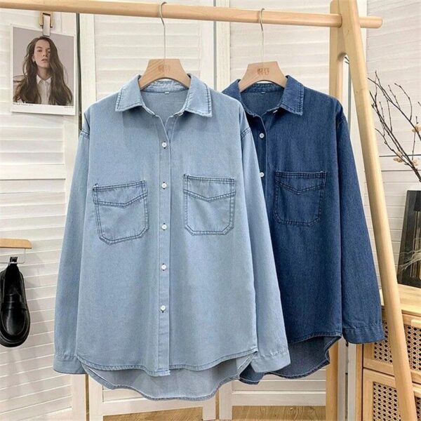 Spring Basic Denim Blouse for Women - Image 2
