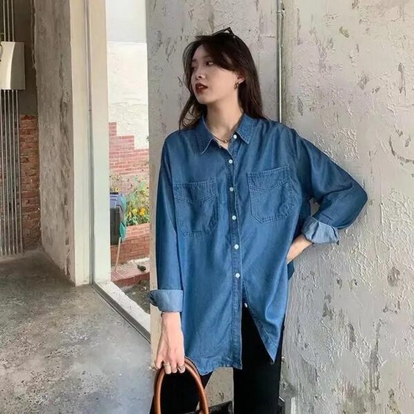 Spring Basic Denim Blouse for Women