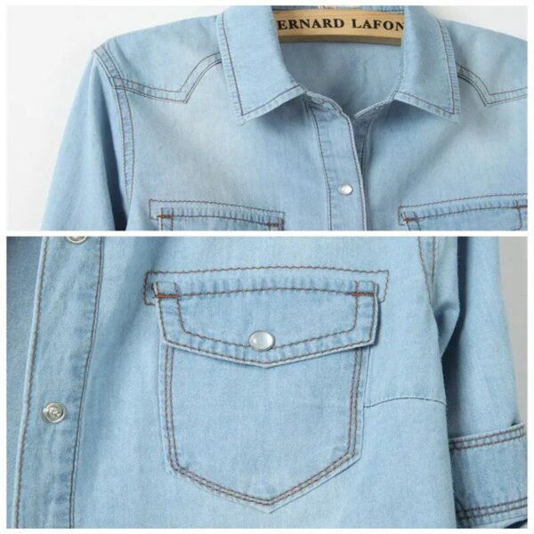 Summer Chic Denim Crop Top - Women's Slim-Fit Short Sleeve Shirt - Image 5