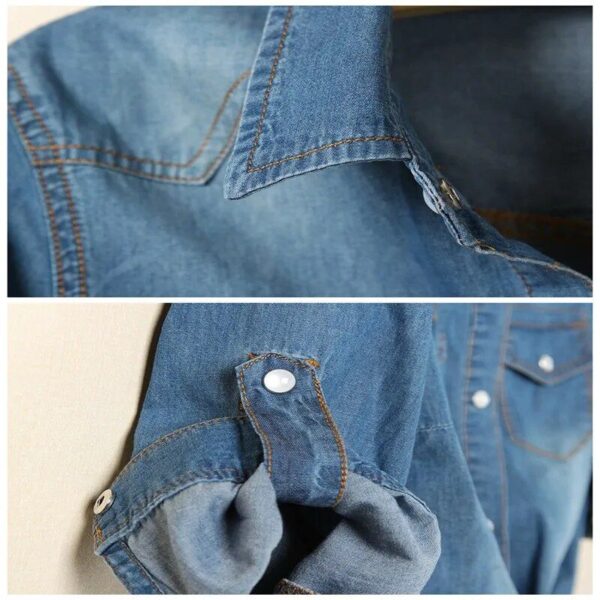 Summer Chic Denim Crop Top - Women's Slim-Fit Short Sleeve Shirt - Image 6