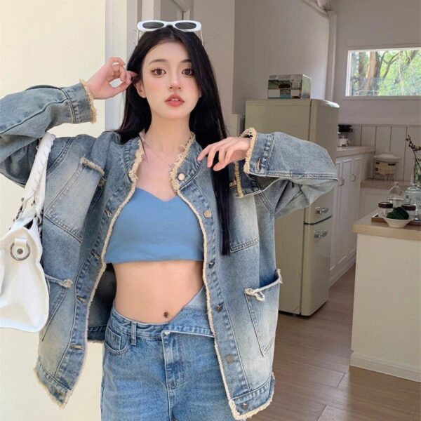 Casual Chic Ragged Denim Jacket - Women's Retro-Inspired Outerwear - Image 3