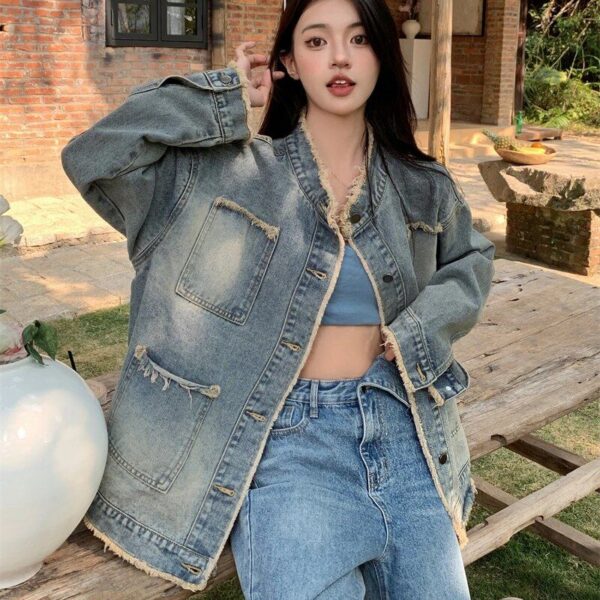 Casual Chic Ragged Denim Jacket - Women's Retro-Inspired Outerwear - Image 4