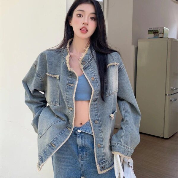 Casual Chic Ragged Denim Jacket - Women's Retro-Inspired Outerwear - Image 5