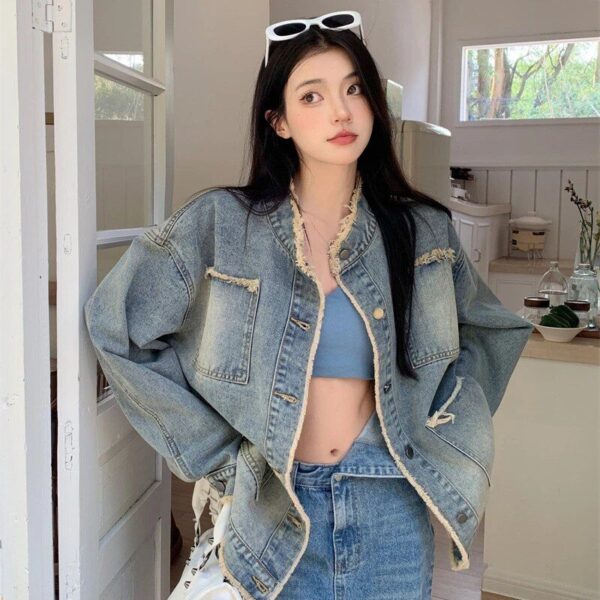 Casual Chic Ragged Denim Jacket - Women's Retro-Inspired Outerwear - Image 6