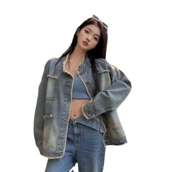 Casual Chic Ragged Denim Jacket - Women's Retro-Inspired Outerwear