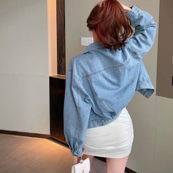 Beaded Denim Charm Jacket - Women's Short Casual Coat for Spring/Autumn - Image 3