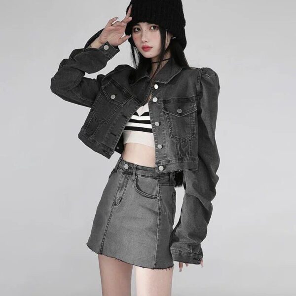 Women's Vintage Gray Denim Jacket - Casual Streetwear Loose Jean Coat - Image 2