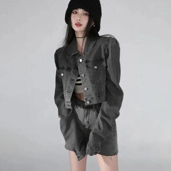 Women's Vintage Gray Denim Jacket - Casual Streetwear Loose Jean Coat - Image 5