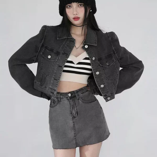Women's Vintage Gray Denim Jacket - Casual Streetwear Loose Jean Coat