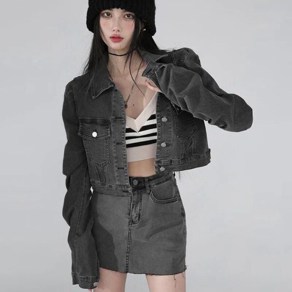 Women's Vintage Gray Denim Jacket - Casual Streetwear Loose Jean Coat - Image 3