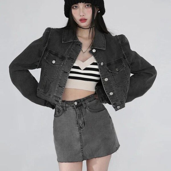 Women's Vintage Gray Denim Jacket - Casual Streetwear Loose Jean Coat - Image 4