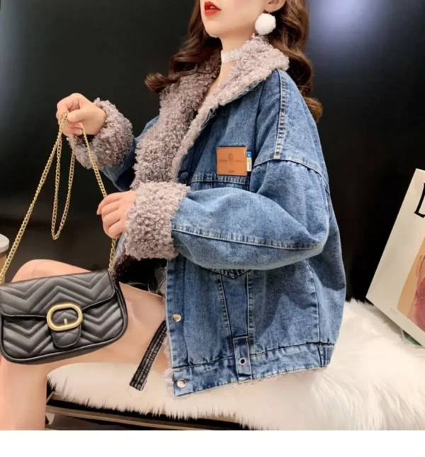 Winter Warmth Redefined: Women's Faux Lambswool Lined Denim Jacket