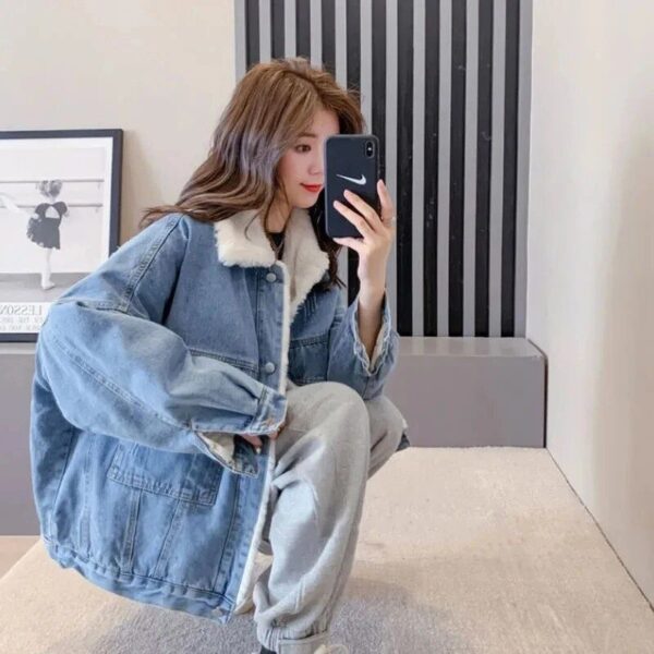 Thic Winter Casual Oversized Denim Coat for Women - Image 2