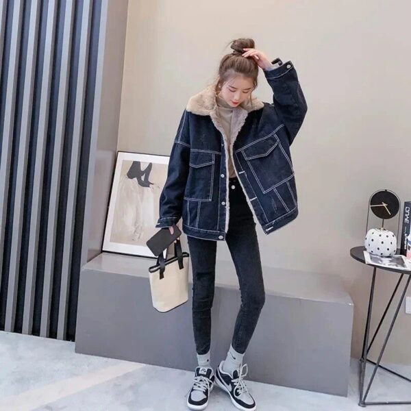 Thic Winter Casual Oversized Denim Coat for Women - Image 5