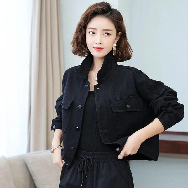 Classic Style Cropped Denim Jacket for Women - Image 2