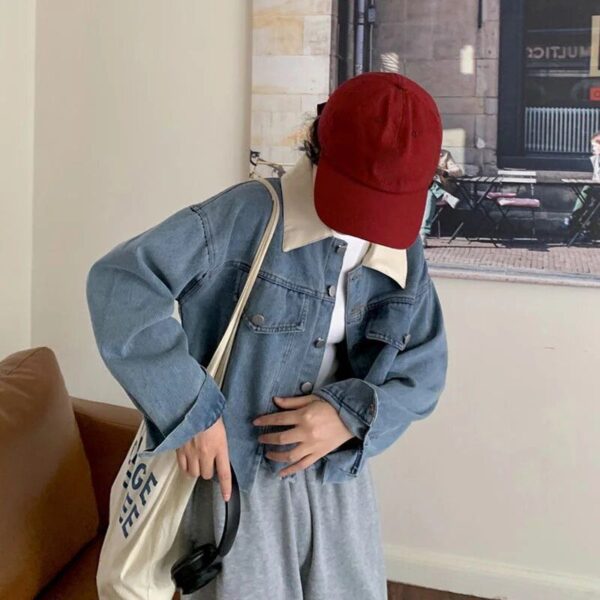 Korean Vintage Spliced Denim Jacket - Women's Loose Fit Short Coat with Long Sleeves - Image 5
