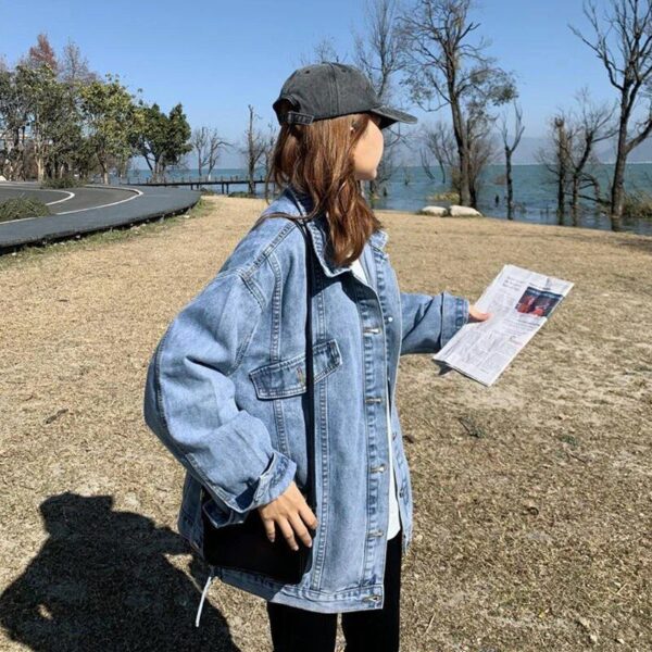 Women's Korean-Style Denim Jacket - Trendy Loose Fit with Button Detail - Image 6